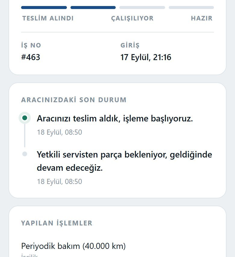 Müşteri takip linki — telefon görünümü