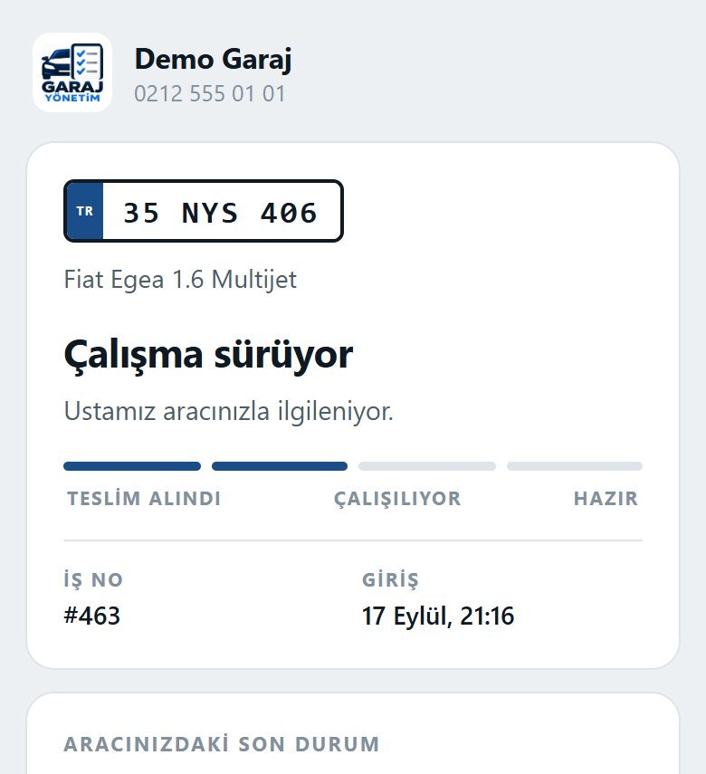 Müşteri takip sayfası — aracın durumu ve ilerleme çubuğu